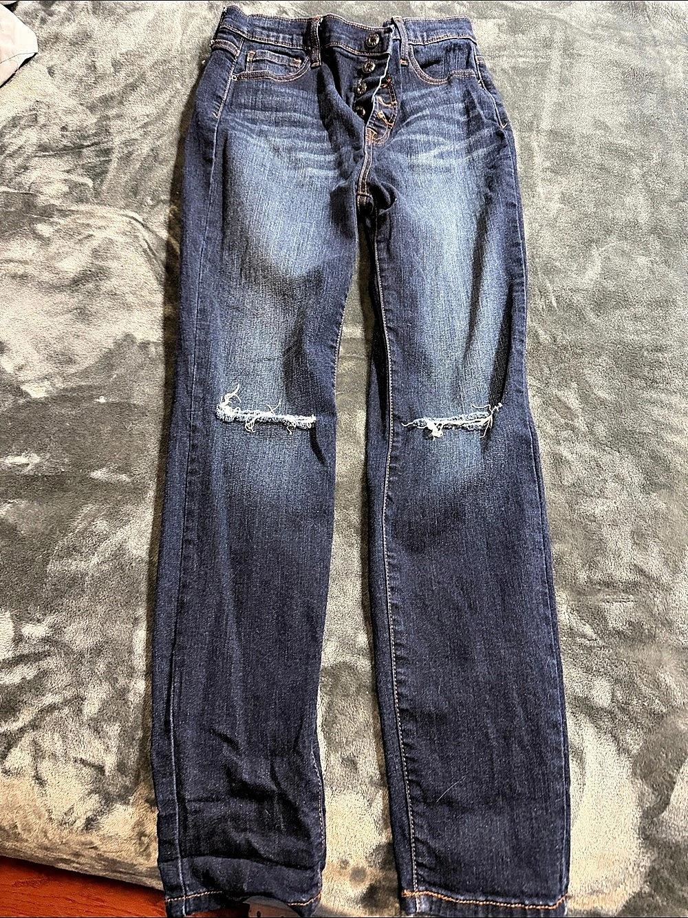 Maverick Distressed Straight Leg Jeans in Blue